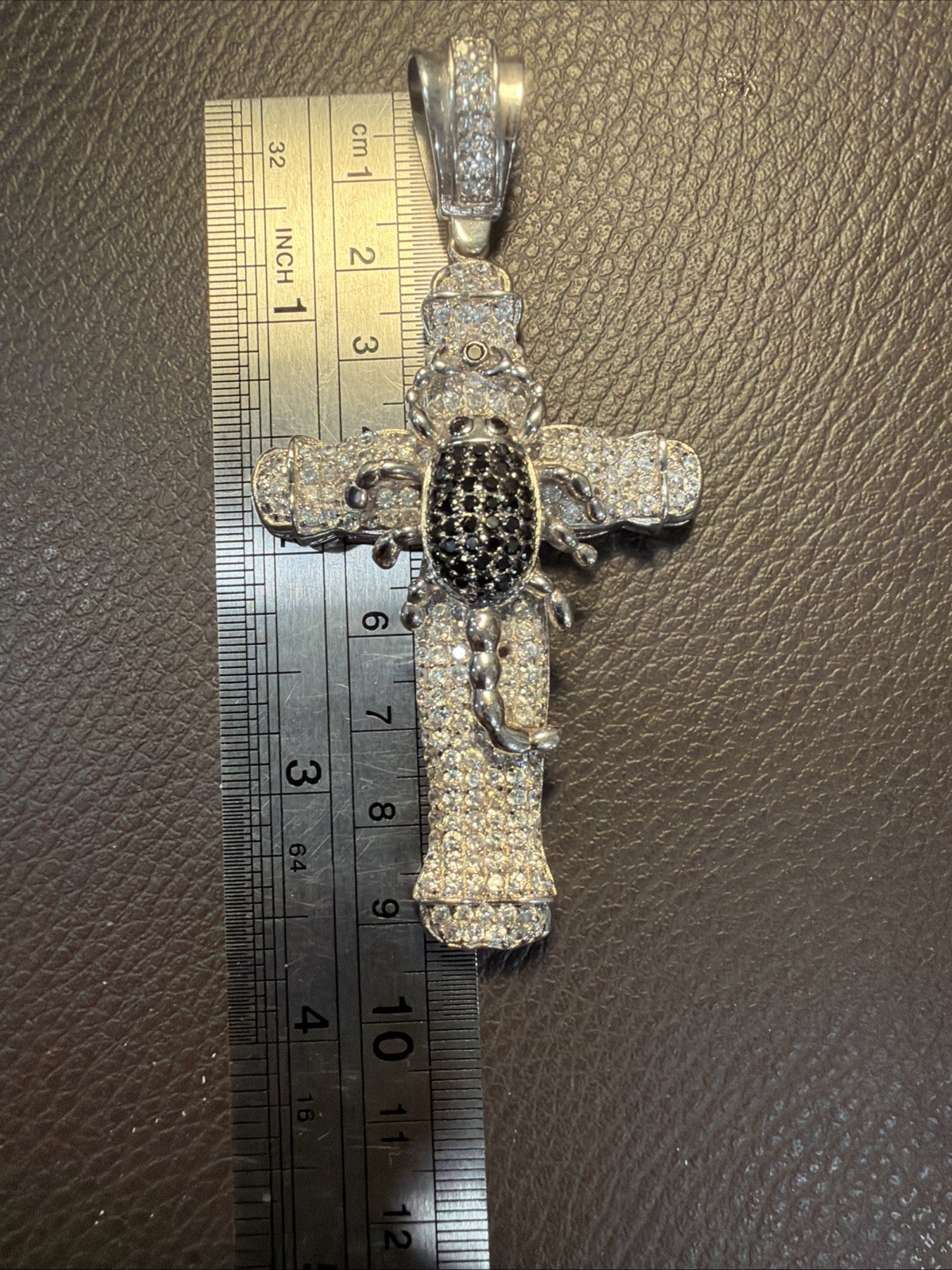 Beautiful 925 Sterling Silver large Zirconia Cross pendant 3.3/4 x 2, 7/8 inches