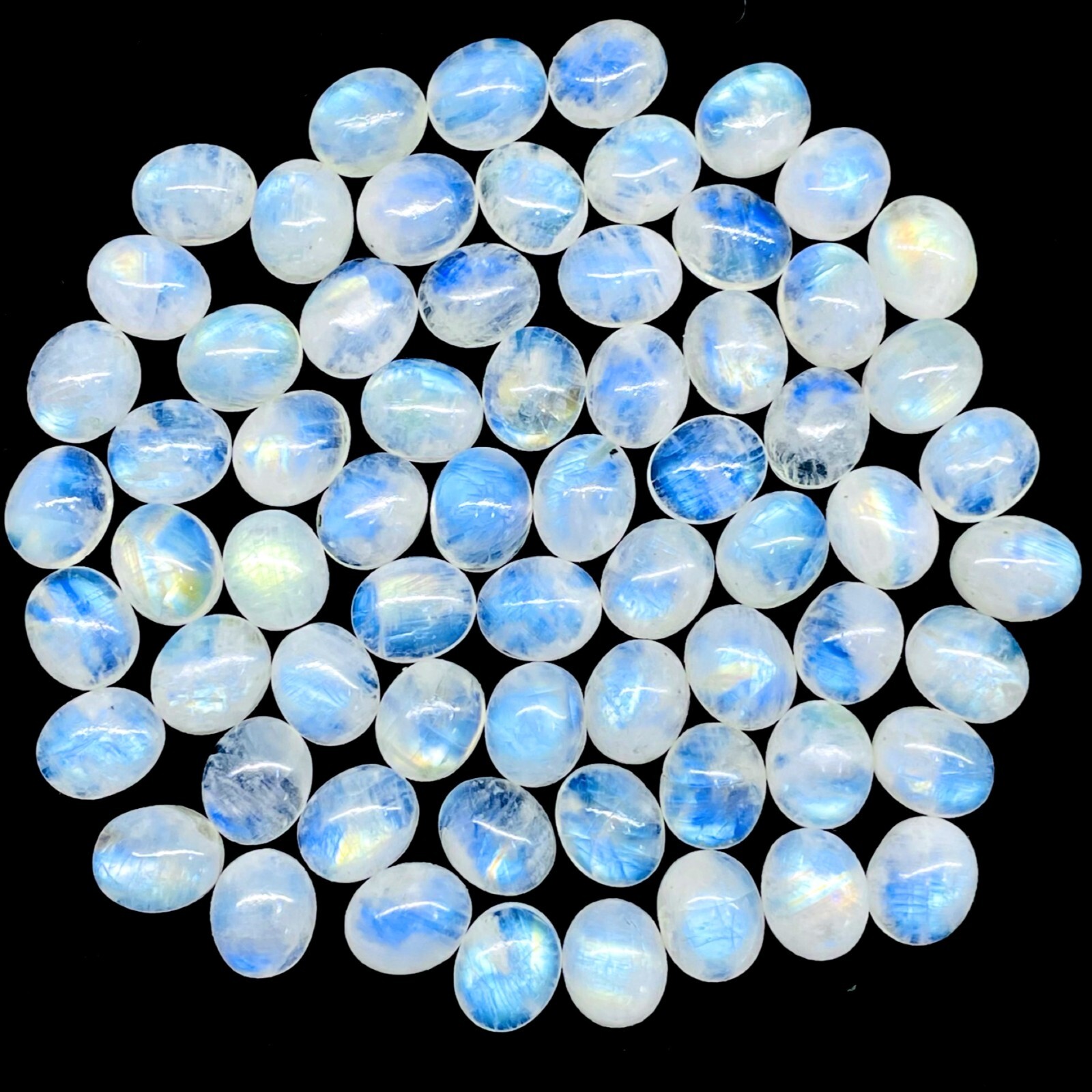 20 Pcs Natural Rainbow Moonstone 12x10mm Oval Blue Flash Cabochon Gemstones