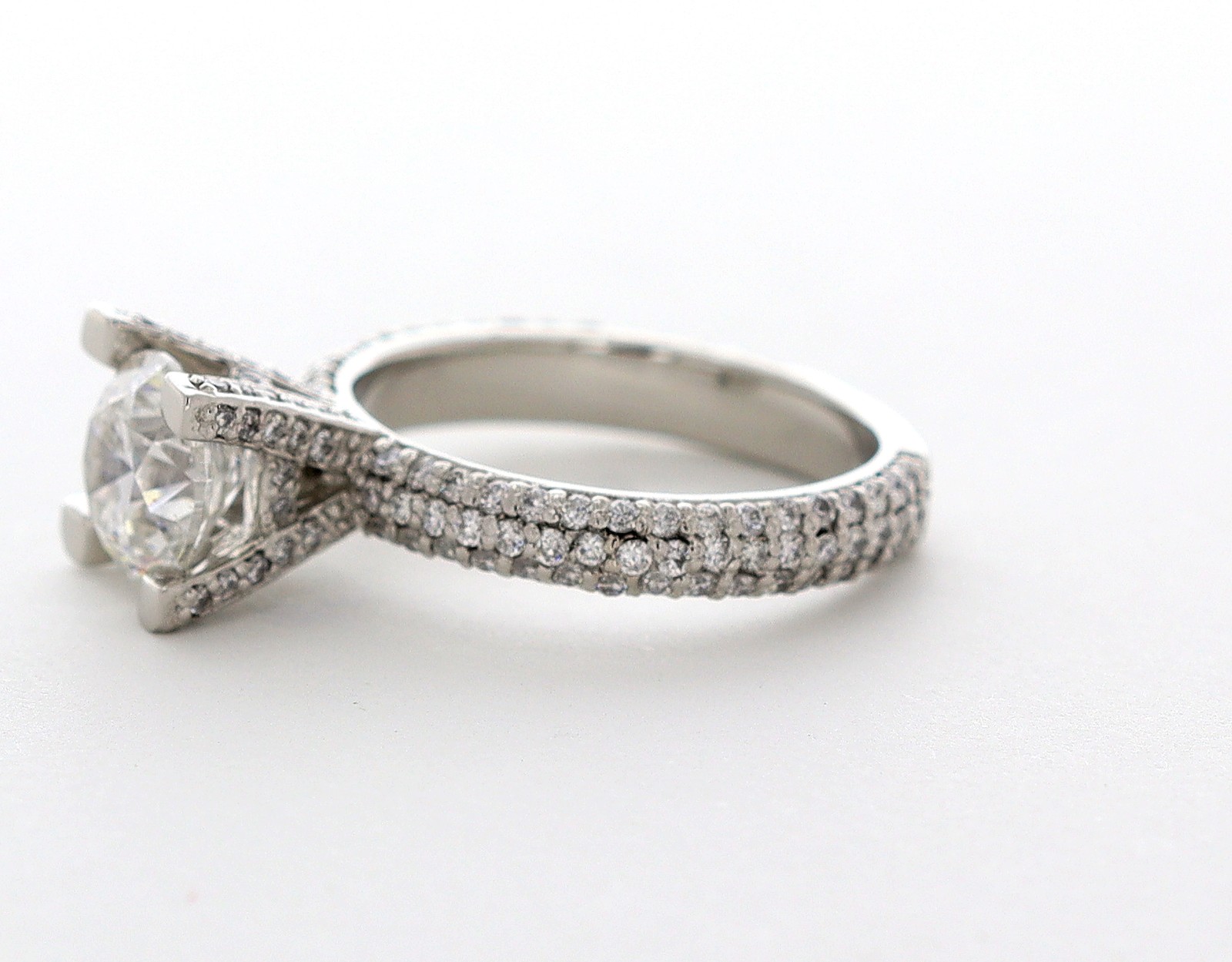 Side Stone Engagement Ring Solid Platinum 3.17 CT Round Lab-Grown Diamond D VS2