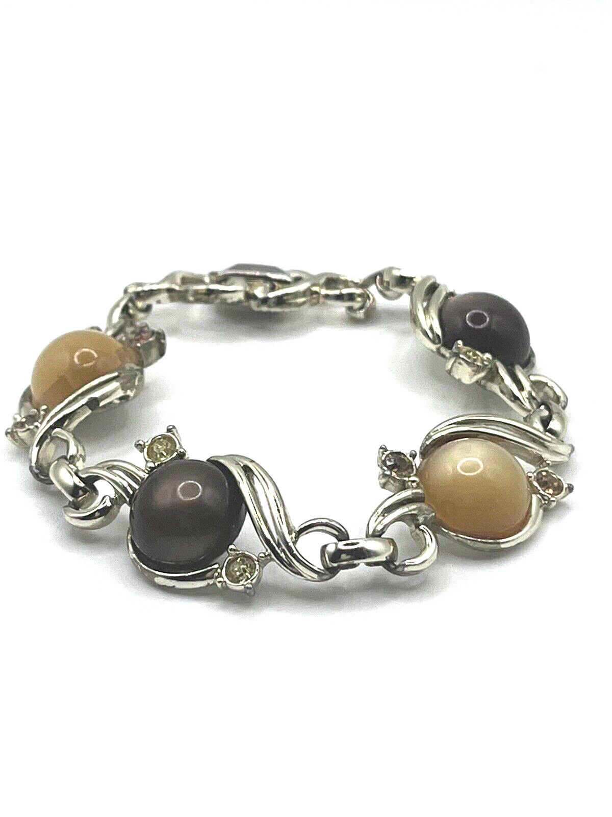 Sarah Coventry Moonglow Lucite Bracelet Vintage Brown Amber Rhinestone Signed