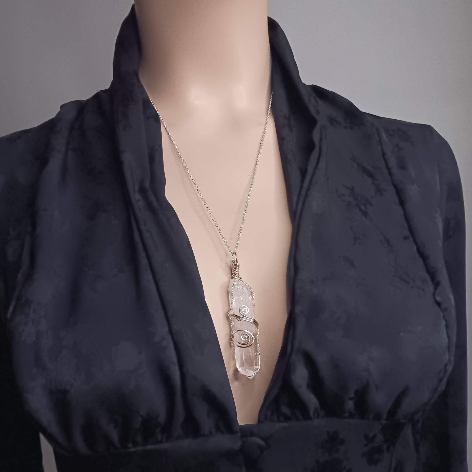 Raw Quartz Crystal Point Pendant ONLY – No Chain – Silver-Plated Wire Wrapped
