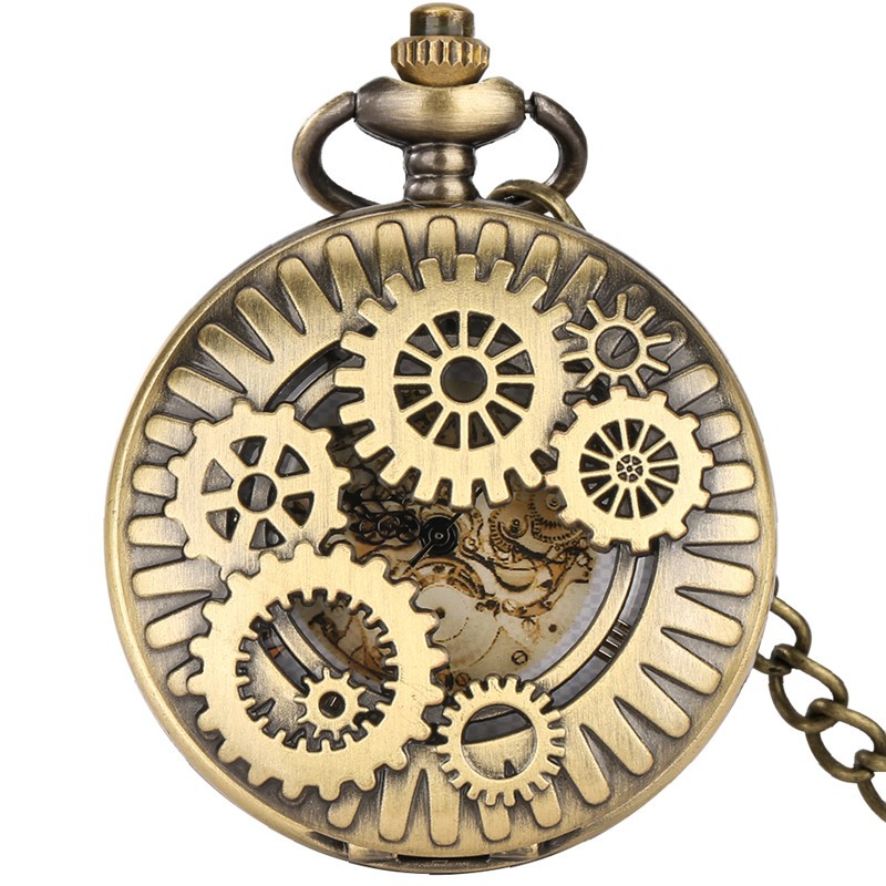 Steampunk Gear Quartz Pocket Watch Multi-Style Choose Color & Design Chain Gift