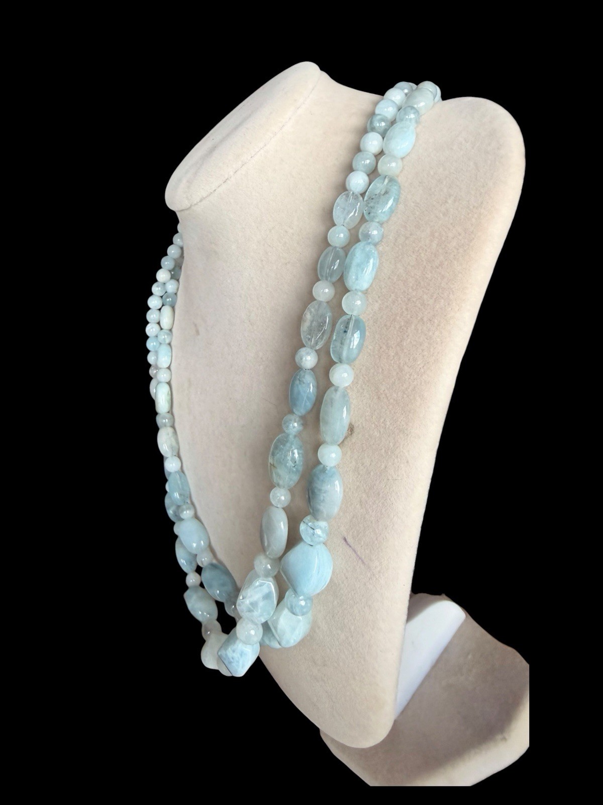 Signed Jay King DTR Sterling Silver Double Strand Aquamarine Beaded Necklace