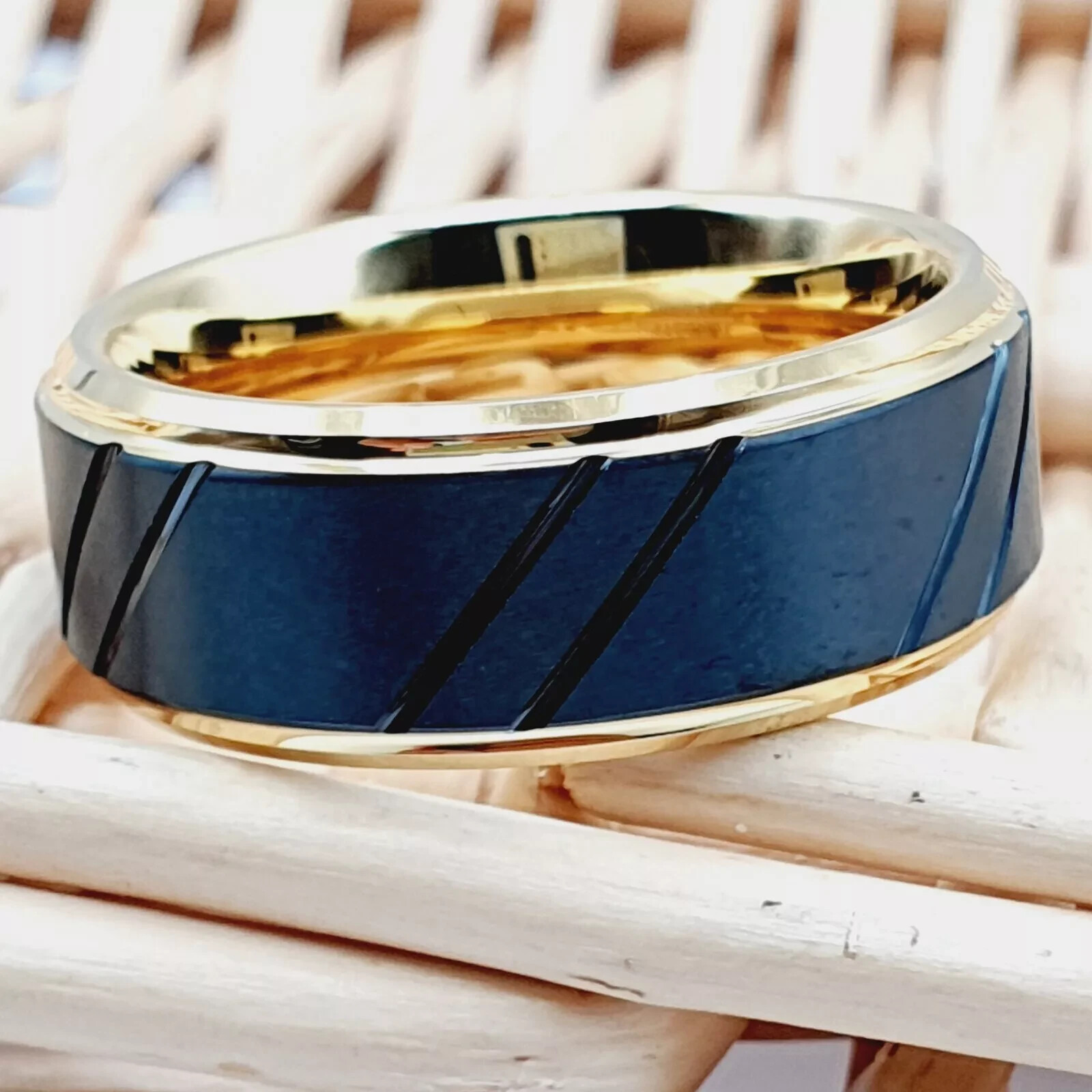 Men’s Yellow Gold Tungsten Wedding Band Engraved Anniversary Promise Ring