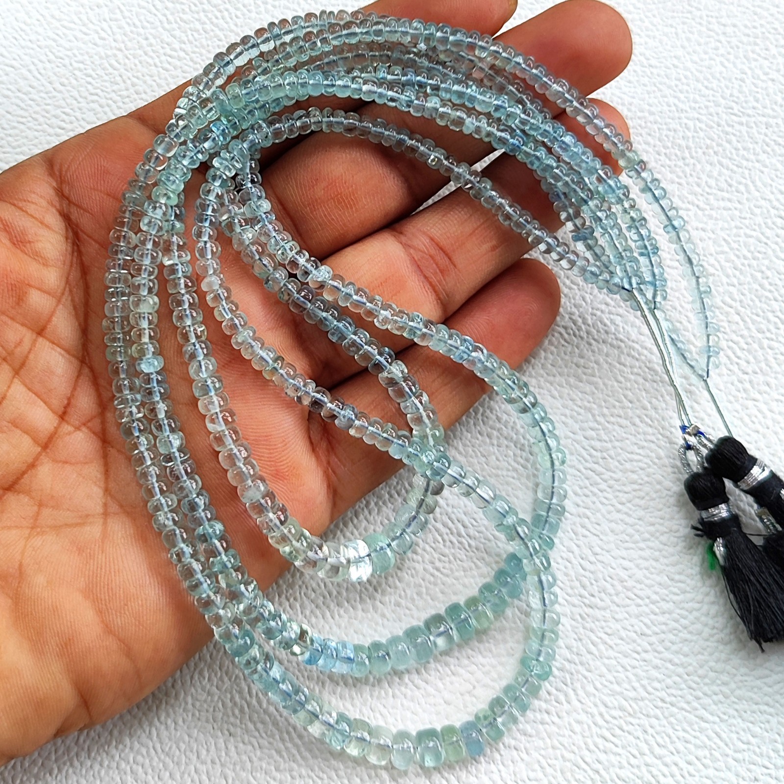 Natural Aquamarine 3.5-6mm Smooth Rondelle Beads Strand 16″ Brazil Gemstones