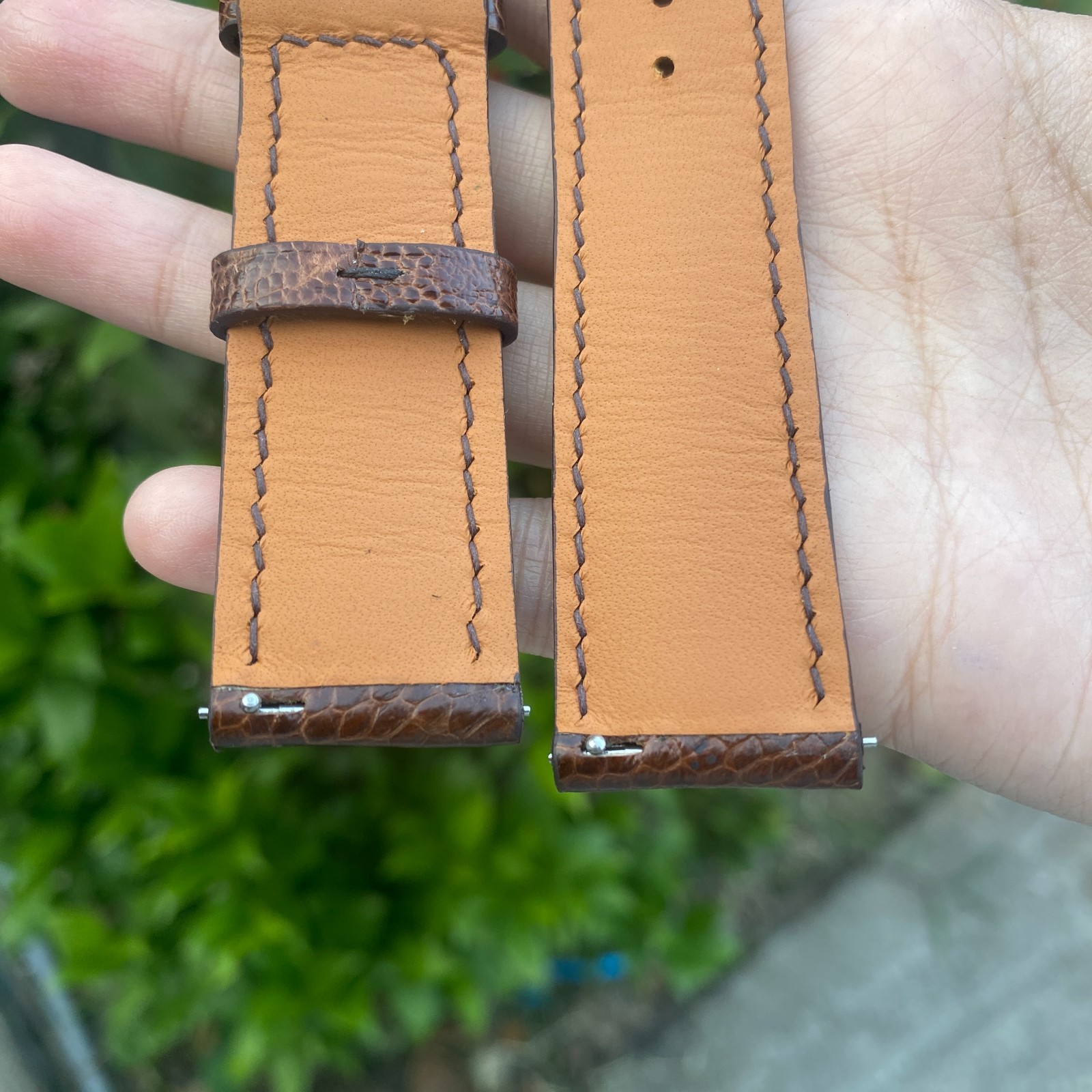 Dark Brown Ostrich Leather Watch Band Customized Watch Strap Silver Buckle