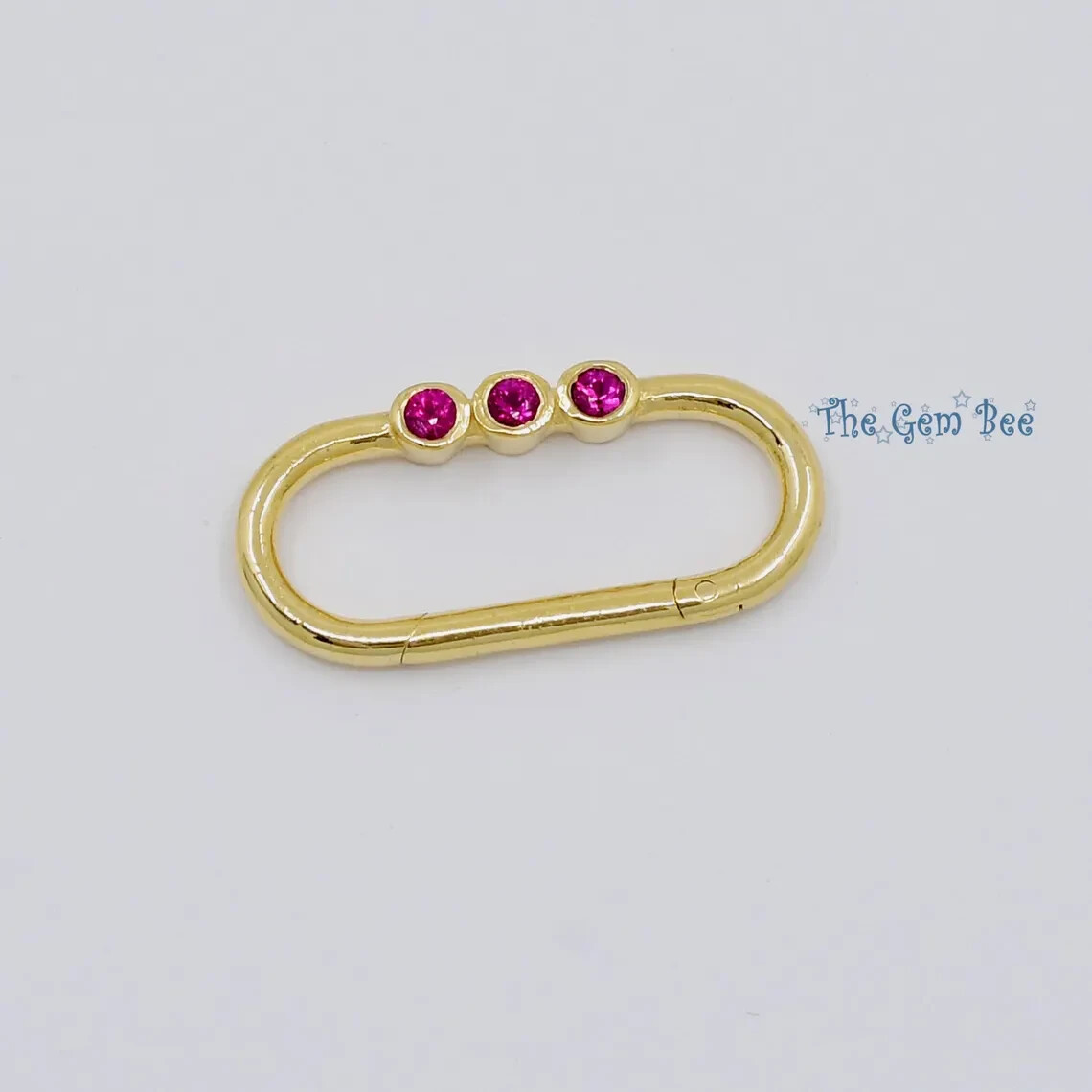 10×21.5mm 14K Yellow Gold Natural Ruby Charm Holder Snap Lock Carabiner Enhancer