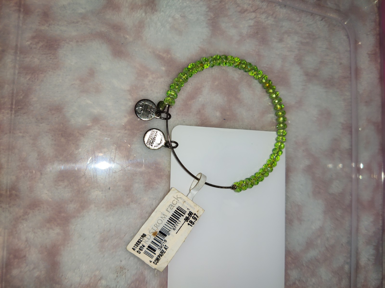 Alex And Ani Green Glass Beaded Silver Bangle Bracelet