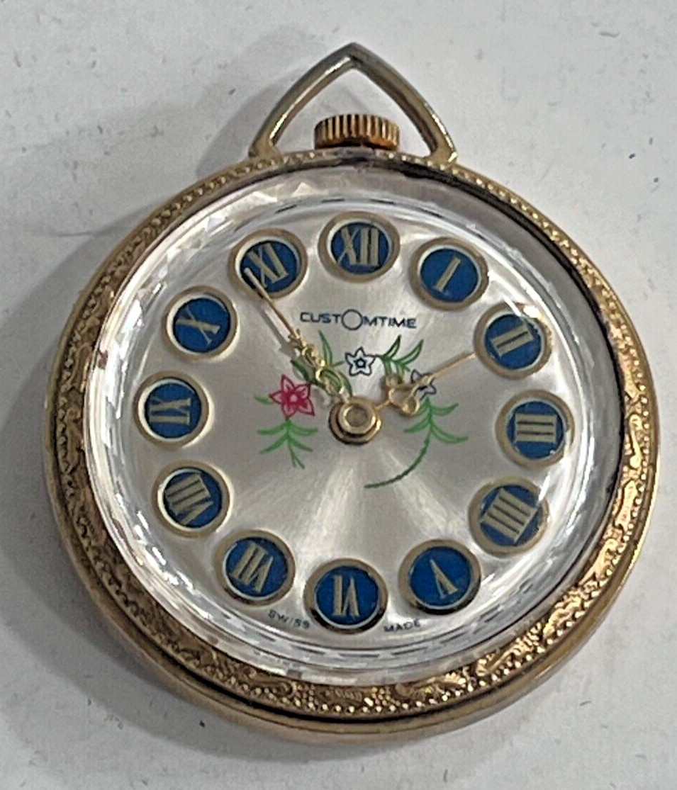 Swiss Made CustomTime Roman Numerals Pendant Pocket Watch Mechanical Runs mirror