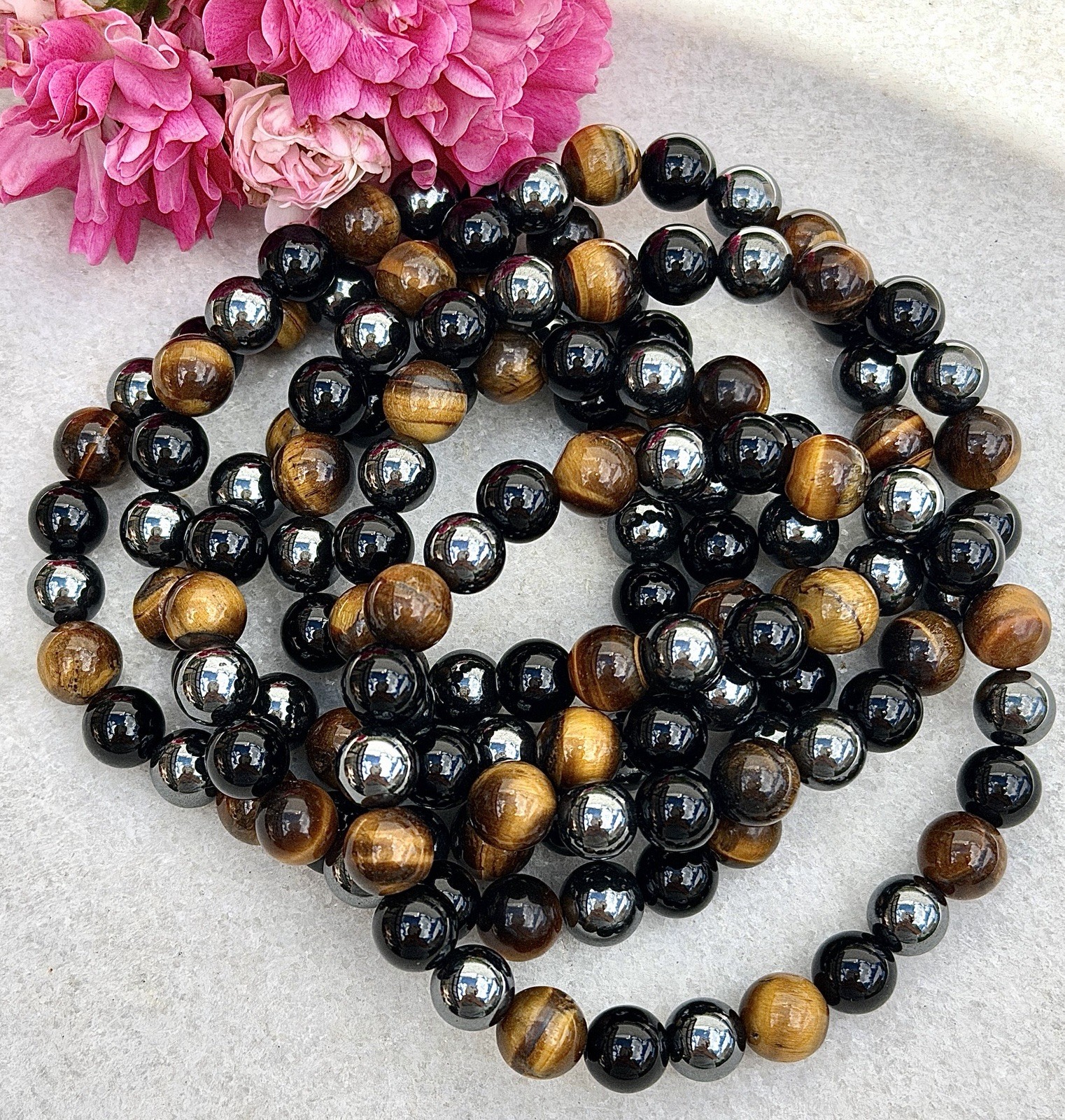 6 Pcs Protection Natural Crystal Healing Stretch Bracelets 8mm 7.5″