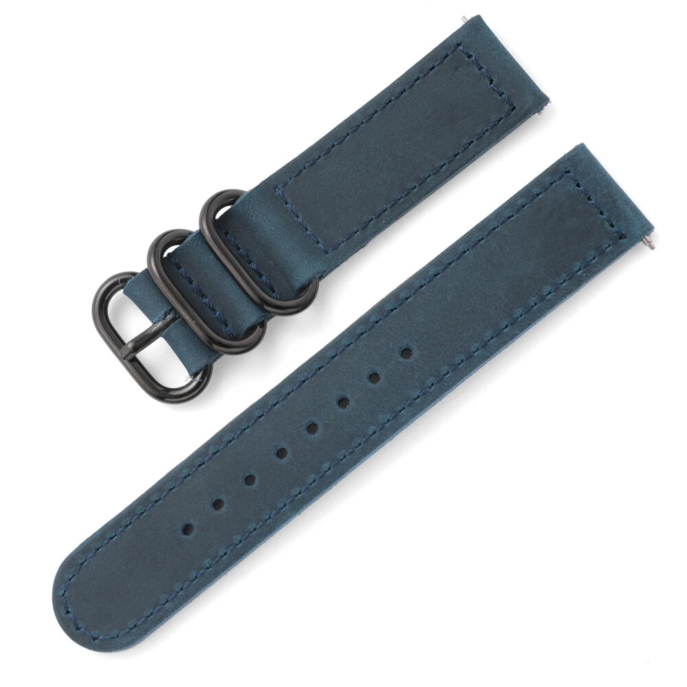 Vintage Genuine Leather Watch Band 18mm 20mm 22mm Black Loop Buckle Watch Strap