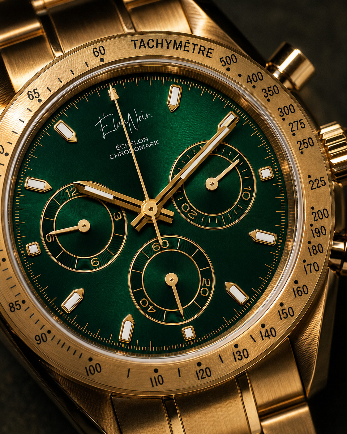 Élan Noir Chronograph Green & Gold Sapphire Crystal Stainless VK63 Quartz 41mm