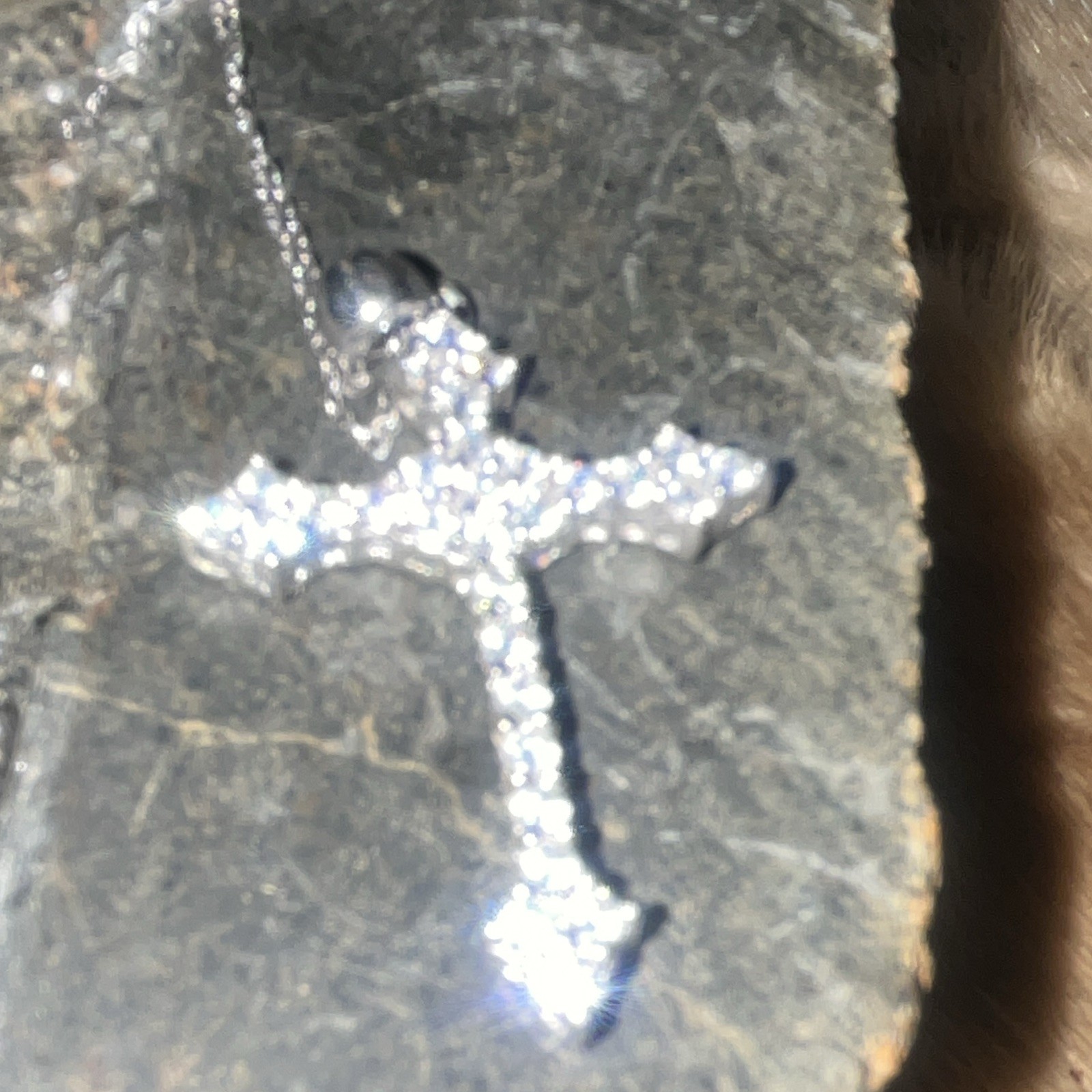 925y gold plated silver Cross Charm Pendant Necklace, Pavé Clear Round Crystal