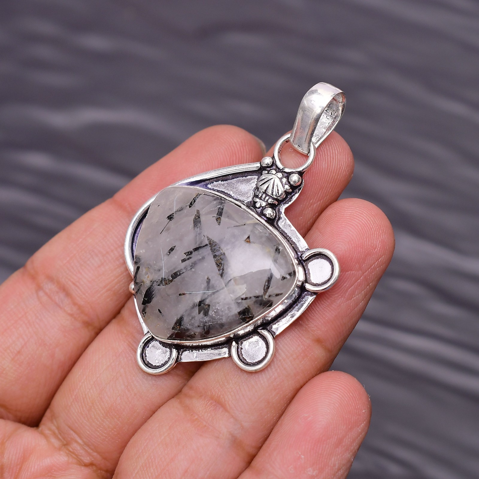 Black Rutile Gemstone 925 Sterling Silver Jewelry Pendant 2.08″
