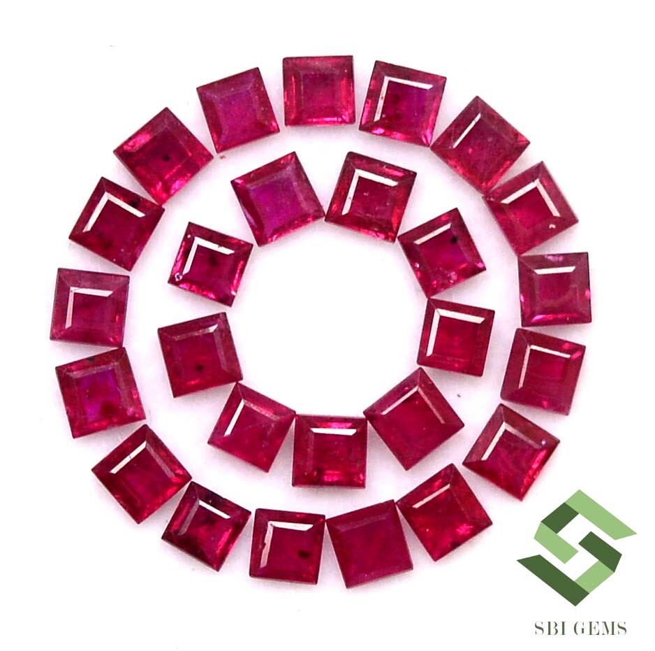 3×3 mm Natural Ruby Square Cut Lot 25 Pcs Calibrated Faceted Loose Gemstones