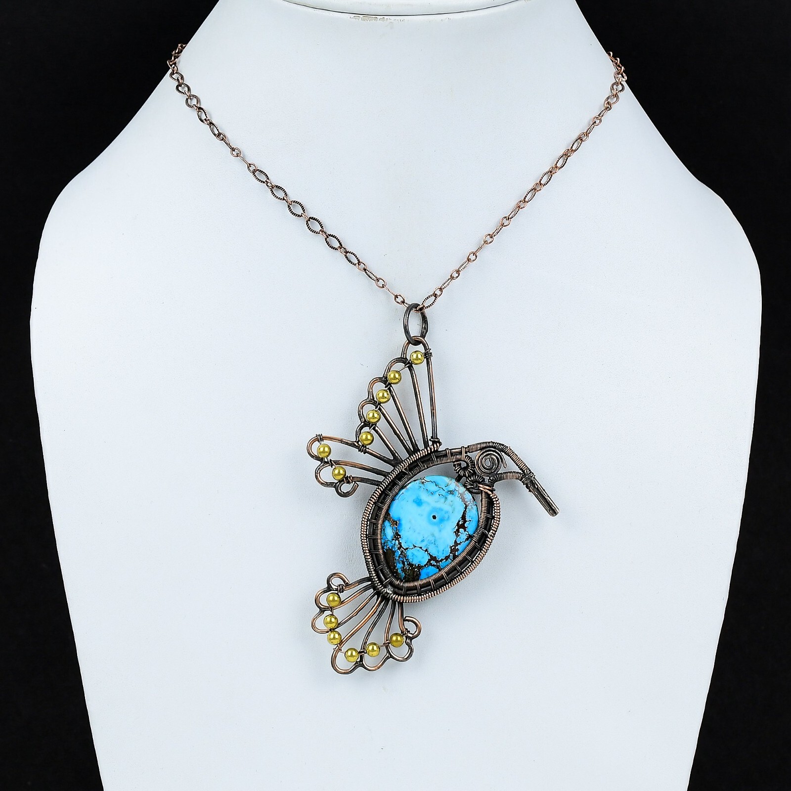 Christmas Sale Tibetan Turquoise Stone Wire Wrapped Bird Pendant Jewelry Copper