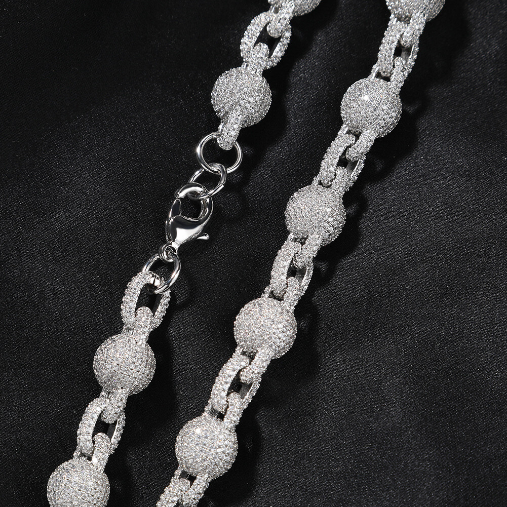 10mm Hip Hop Beads Ball Bubble Chain Necklace Bracelets 5A Zircon Mens Jewelry