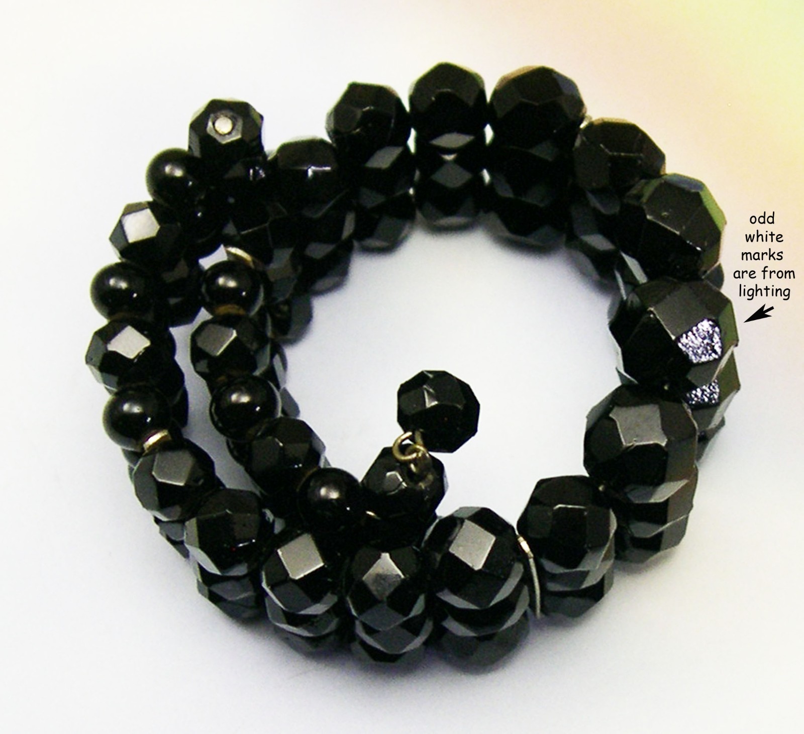 Vintage Wire Wrap Bracelet Jet Black Glass Faceted Beads retro old jewelry