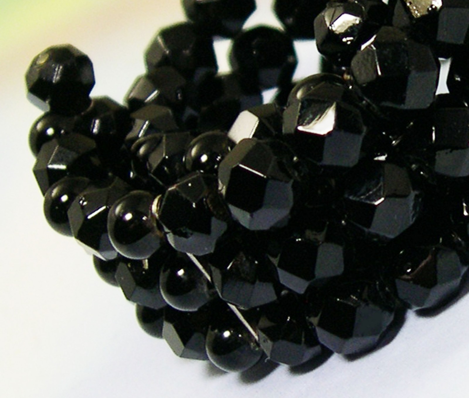 Vintage Wire Wrap Bracelet Jet Black Glass Faceted Beads retro old jewelry