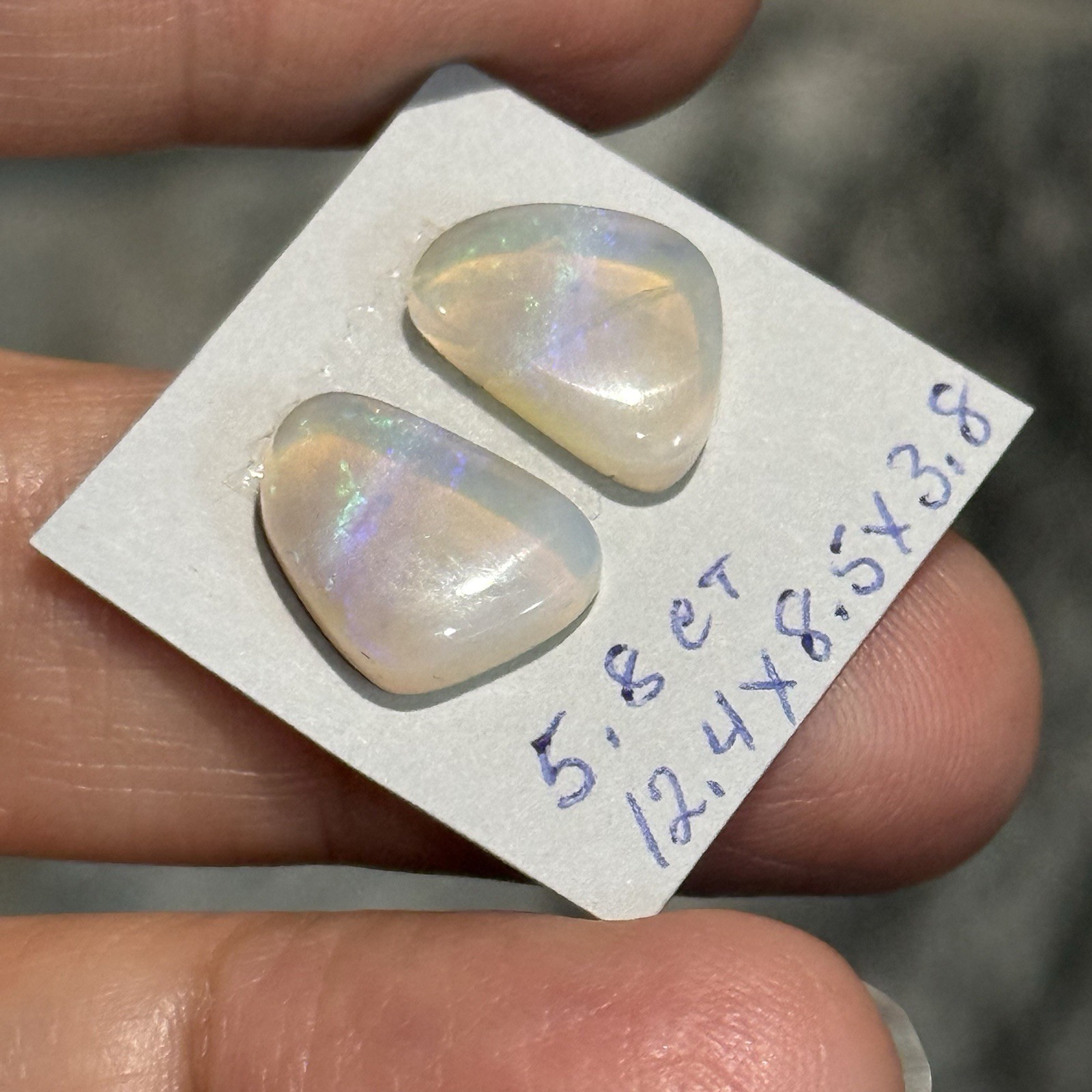 5.8ct 12.4×8.5×3.8mm Pair Clear Crystal Pipe Australian Opal Cabochon Gems