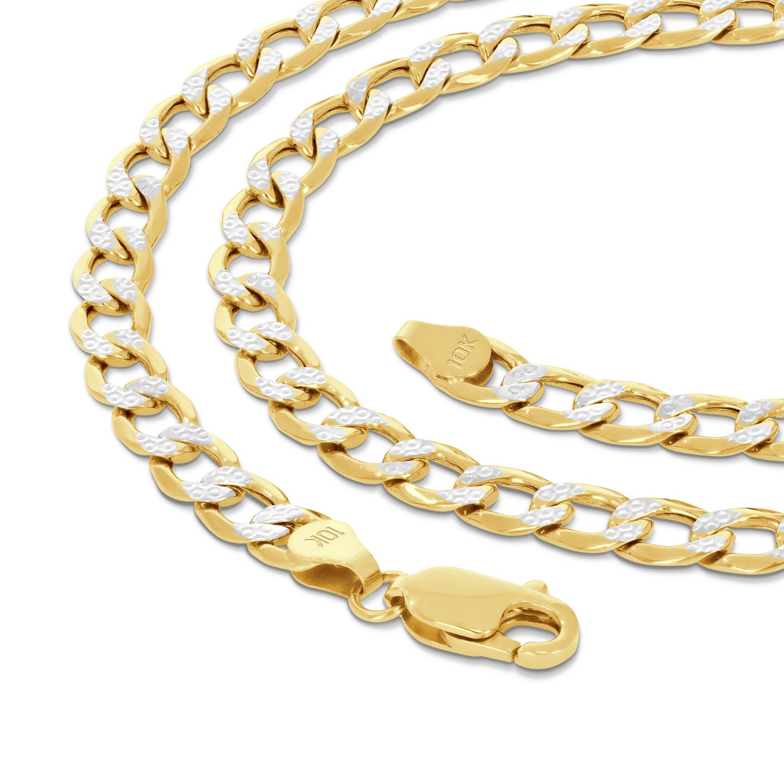 10K Yellow Gold 2mm-8.5mm Diamond Cut Pave Cuban Chain Necklace Bracelet 7″- 30″