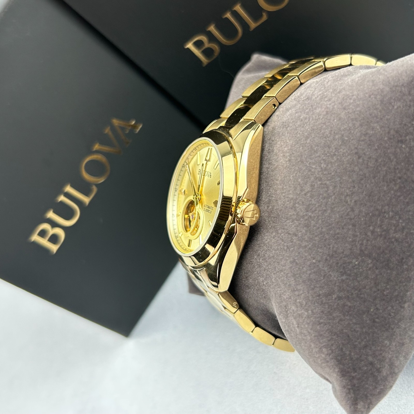 Bulova Men’s 97A182 Surveyor Champagne Dial Gold Stainless Steel Automatic Watch