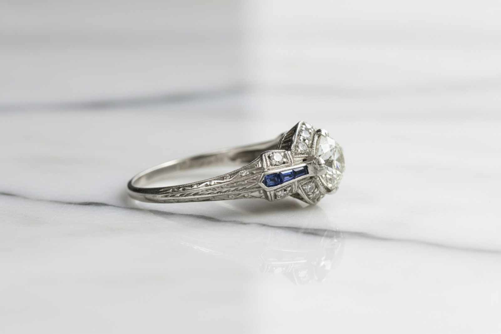 Old European Cut Lab Created Diamond 14K Gold Vintage Style Halo Engagement Ring