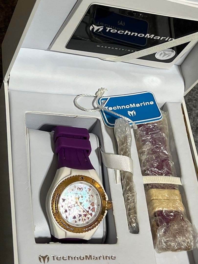 [B1M] TechnoMarine White Purple Dial Plastic Resin Strap Quartz Watch Used [w2w]