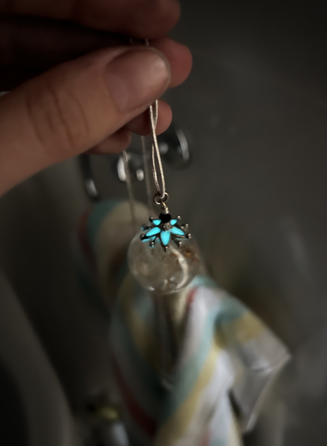Sterling Silver 925 Real Dandelion Seed Glass Globe Necklace Glow in the Dark