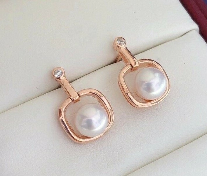 Superb luster fresh water akoya 6-7mm Pearl earrings Rose gold plated Silver 925