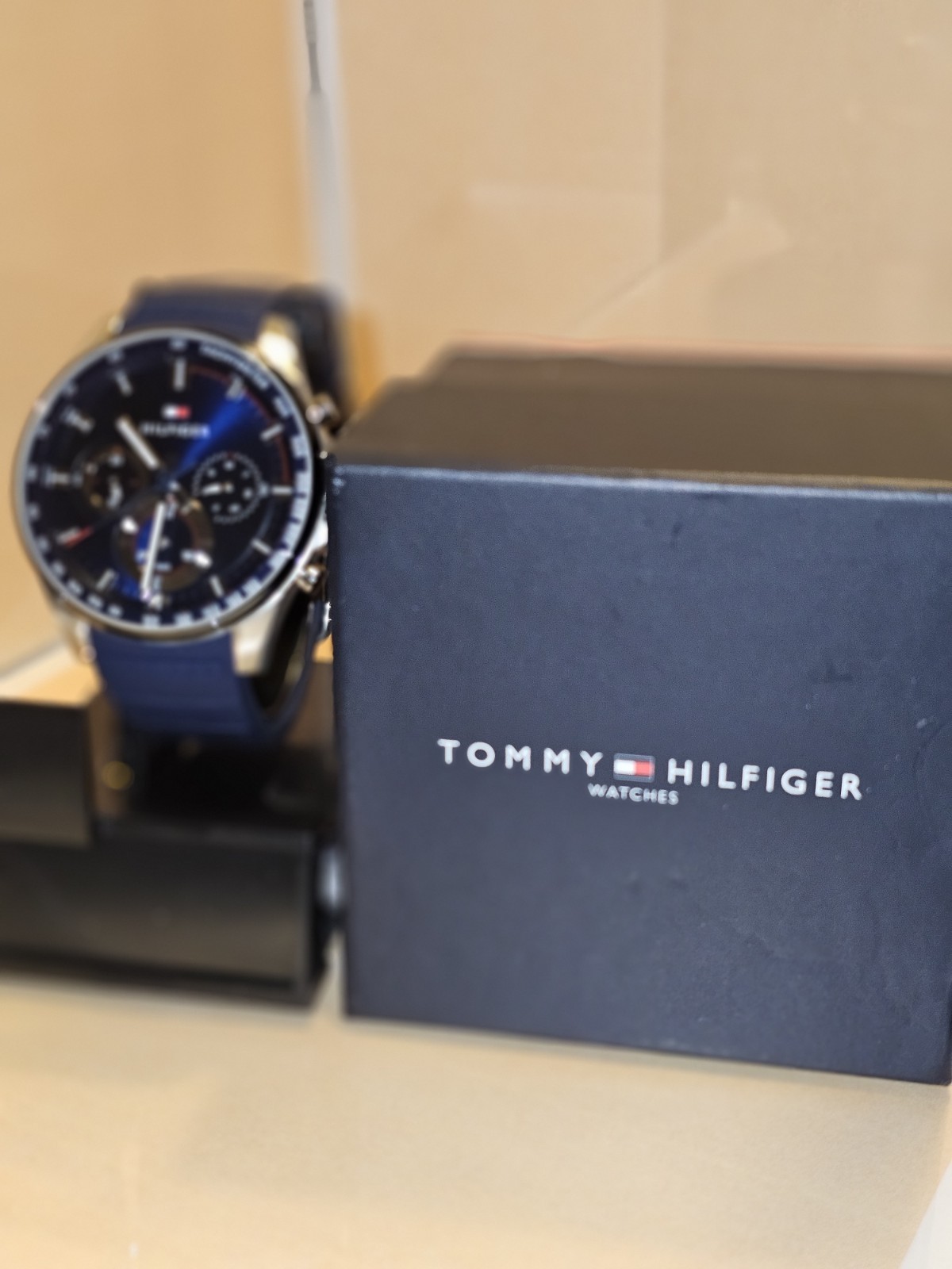 Tommy Hilfiger Men’s Analog Quartz Tachymeter Multi-Dial Blue Strap w/ Box