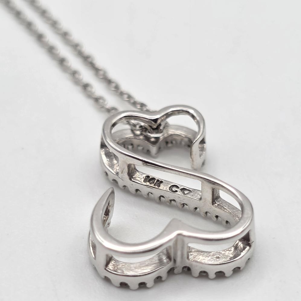 Jane Seymour Open Heart 14K White Gold Round Diamond Heart Pendant Necklace