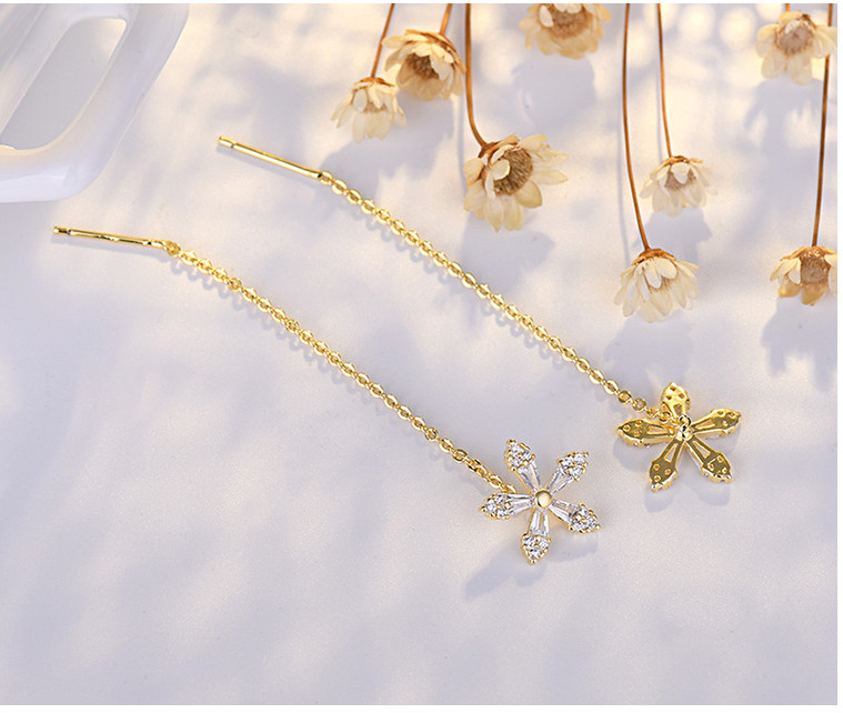 925 Silver Post/Needle Clover Flower Clear CZ Pull Through Threader Earrings G13