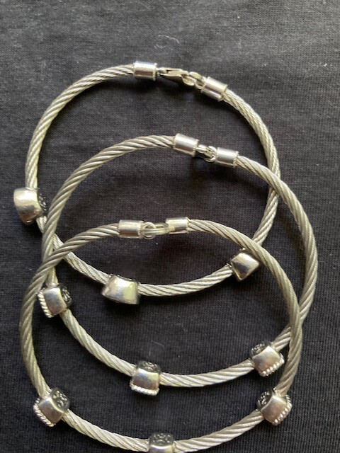 GABRIEL & CO 925 STERLING SILVER stainless steel CABLE STATION BRACELET set 3