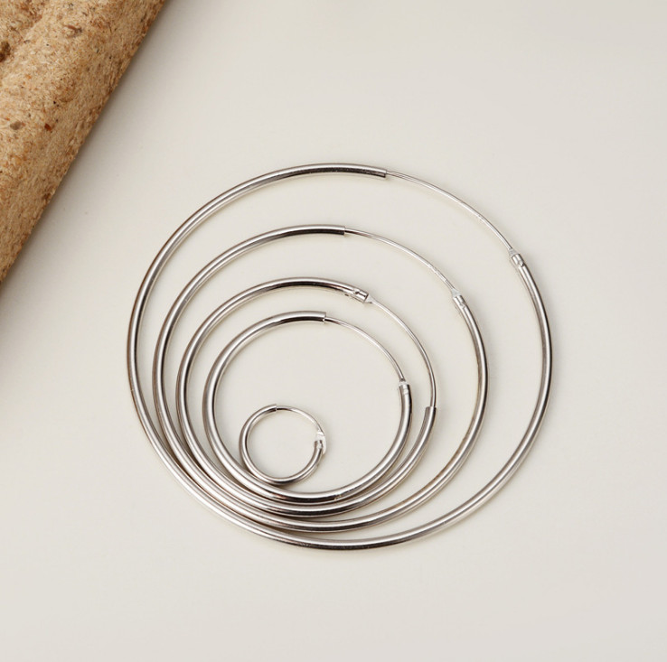 SOLID STERLING SILVER PLAIN 1MM THICK ROUND ENDLESS HOOP EARRING 12-70MM PE16