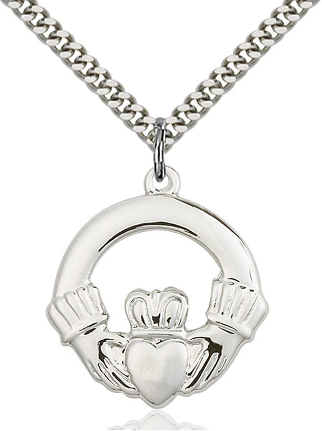 Sterling Silver Claggagh Irish Celtic Medal Pendant Necklace 24″Chain GiftBox