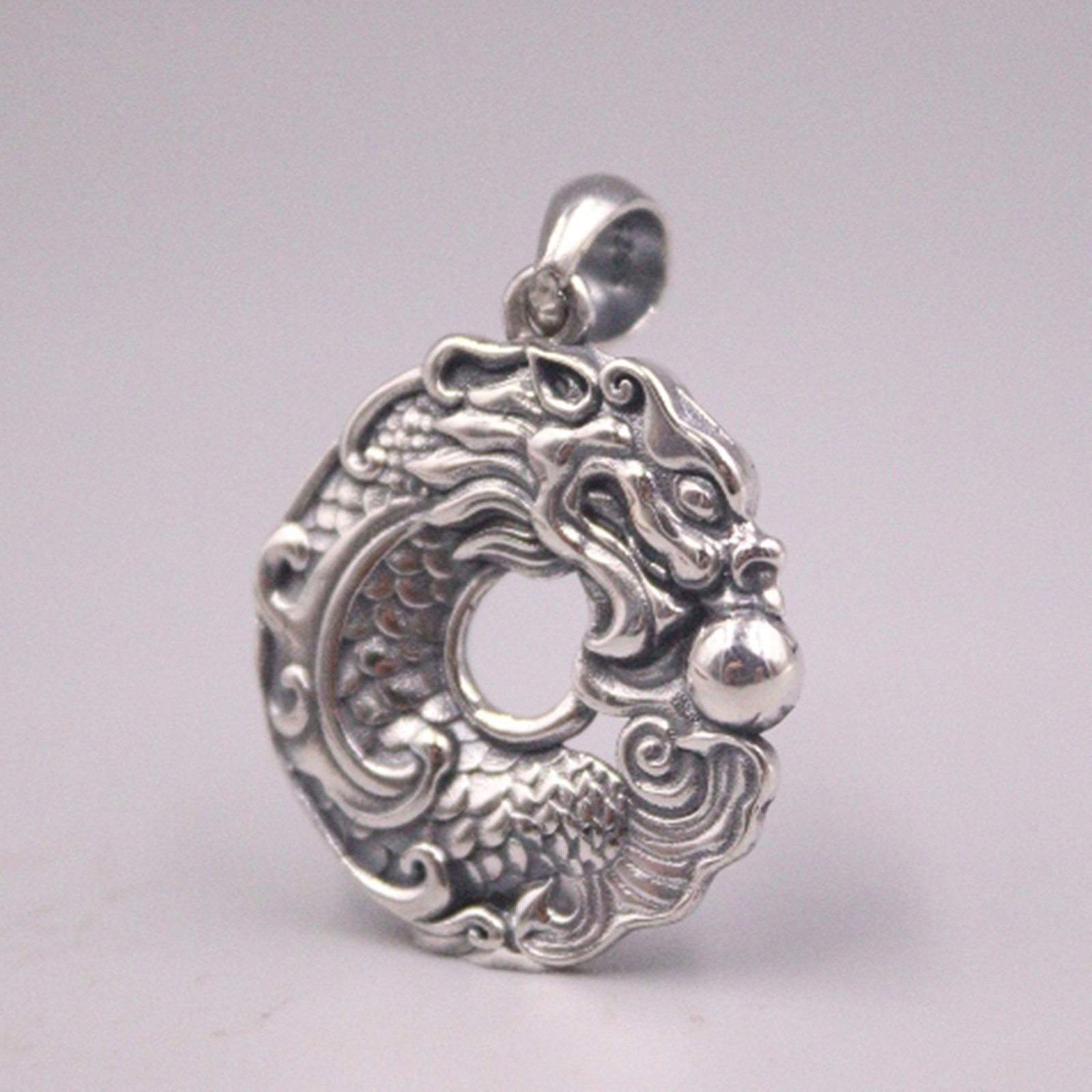 S925 Sterling Silver Pendant For Men Dragon Play Bead Vintage Silver Pendant