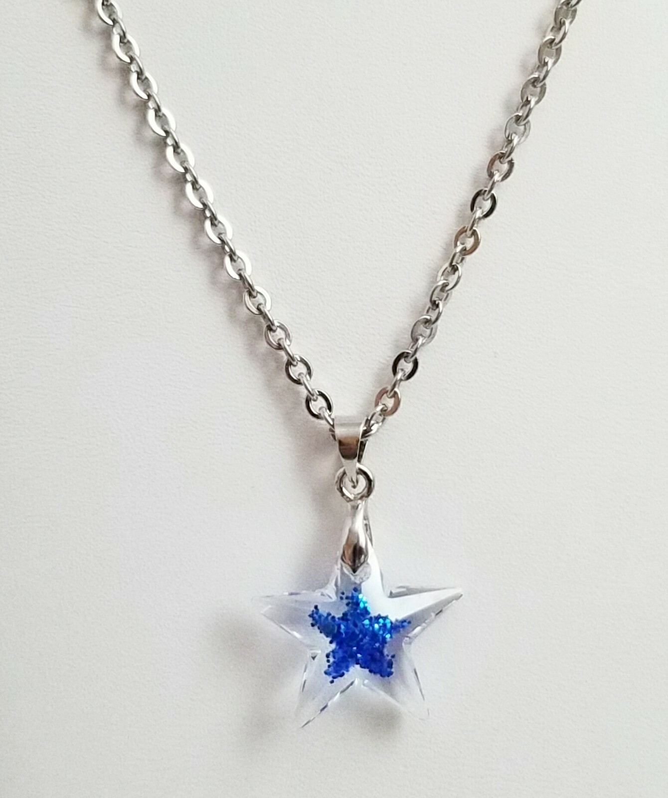 Blue Star Crystal Necklace Silver Made With Swarovski Crystal 18-20″ Handcrafted