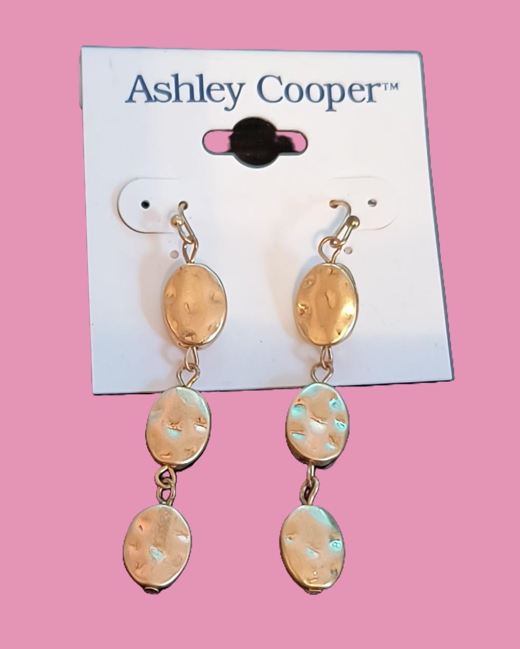 NWT Ashley Cooper Dangle/Drop Earrings Hammered Goldtone Metal Hook Closure 2.5″