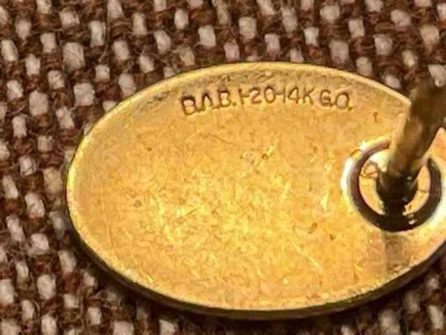 DESIGNER SIGNED B.A.B. B.A.BALLOU Gold 1-20-14k GO OVAL PIN/BROOCH FOR MONOGRAM
