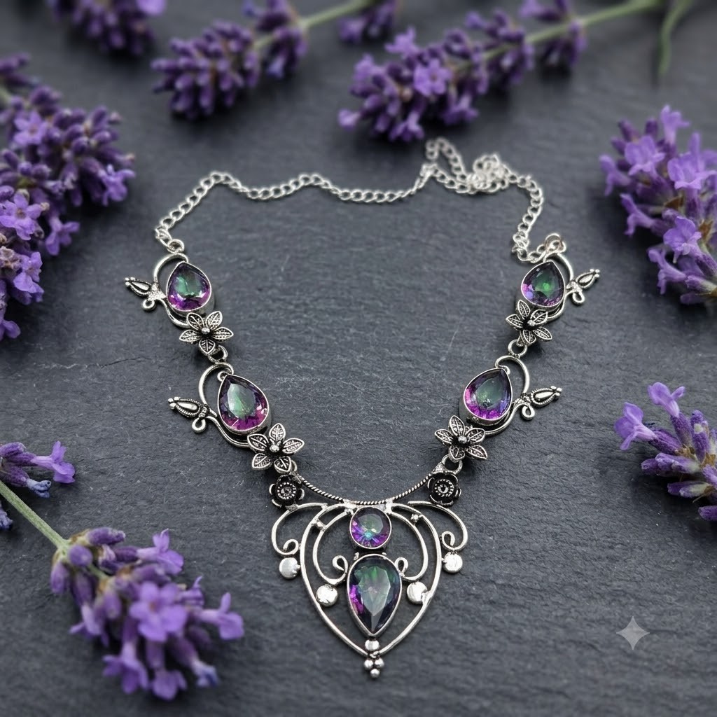 Mystic Topaz Gemstone 925 Sterling Silver Jewelry Necklace Size-17-18″