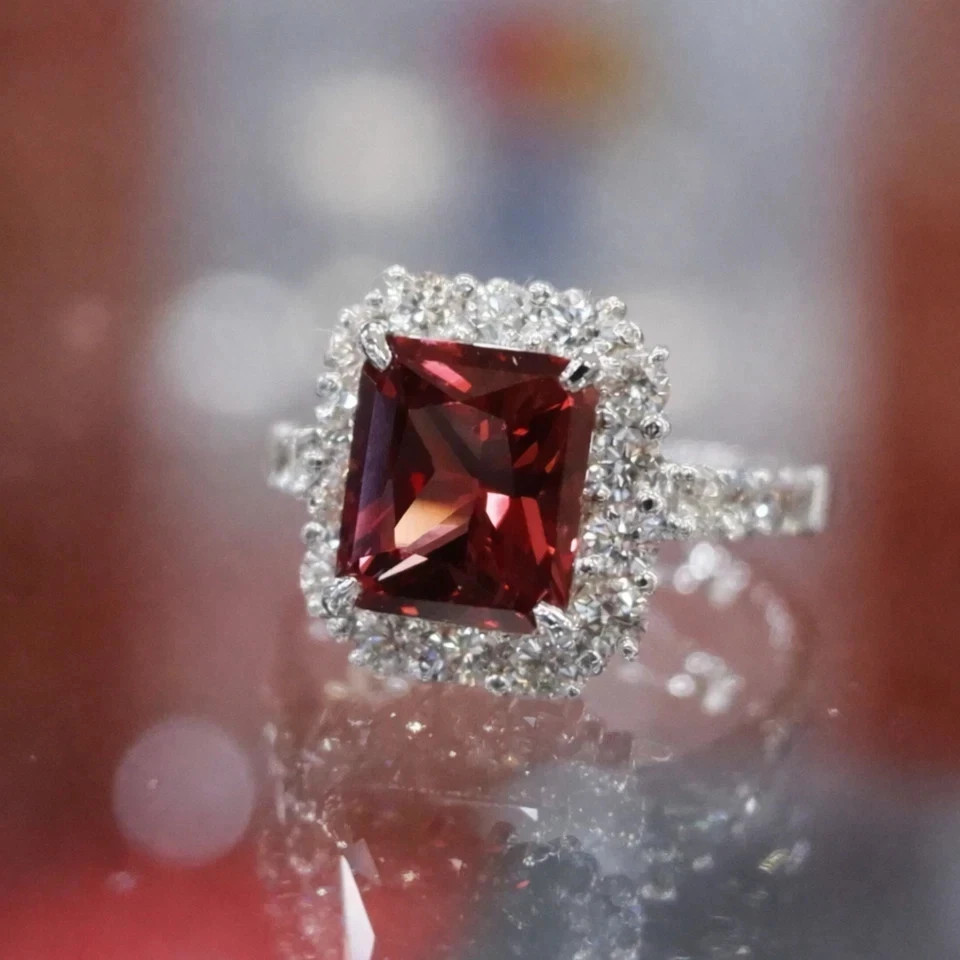 2.50Ct Princess Cut Natural Ruby Diamond Wedding Ring 14K White Gold Size 6 7 8