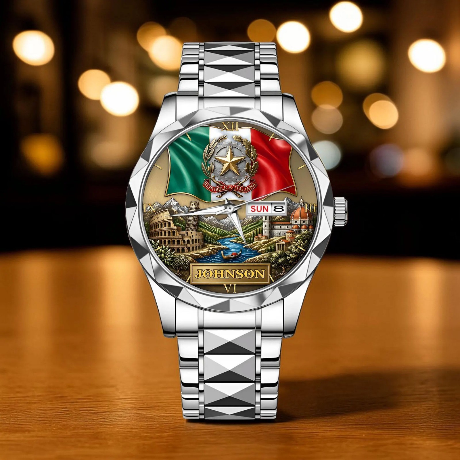 Custom Italy Flag Wrist Watch Personalized Rome Colosseum Landmark Gift for Men