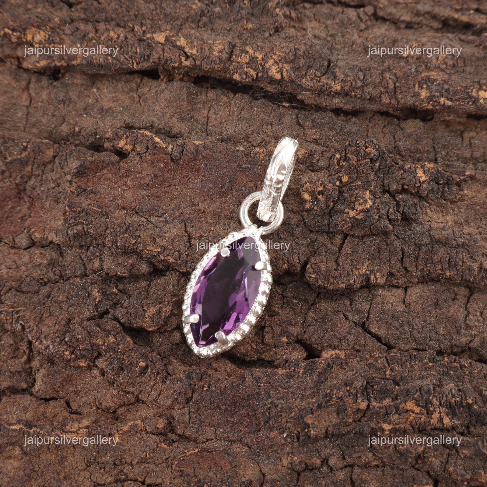Amethyst Gemstone Jewelry 925 Silver Minimalist Artisan Pendant 1.2″ For Women