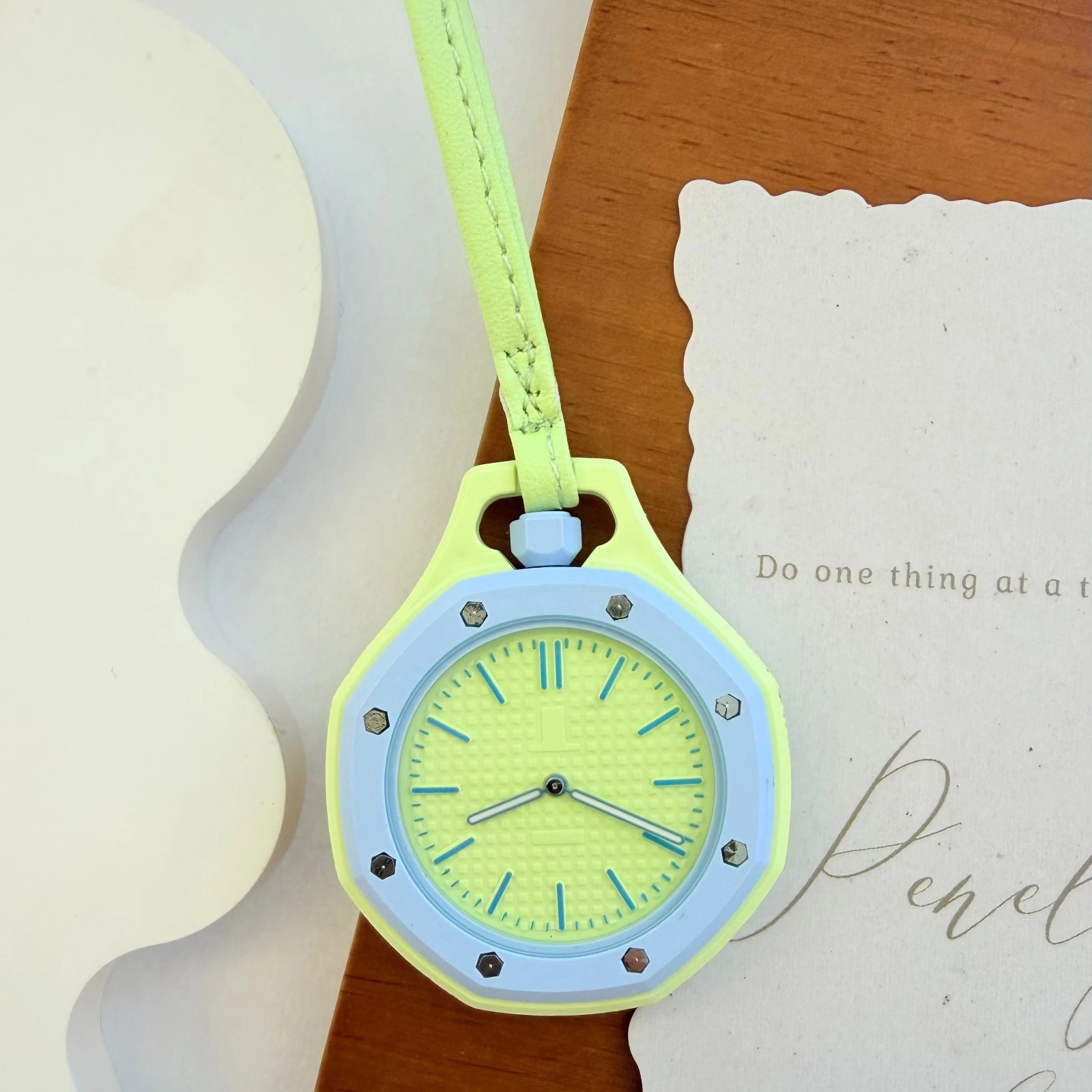 Octagonal Textured Dial Pendant Watch, Unisex, with Colorful Leather Strap