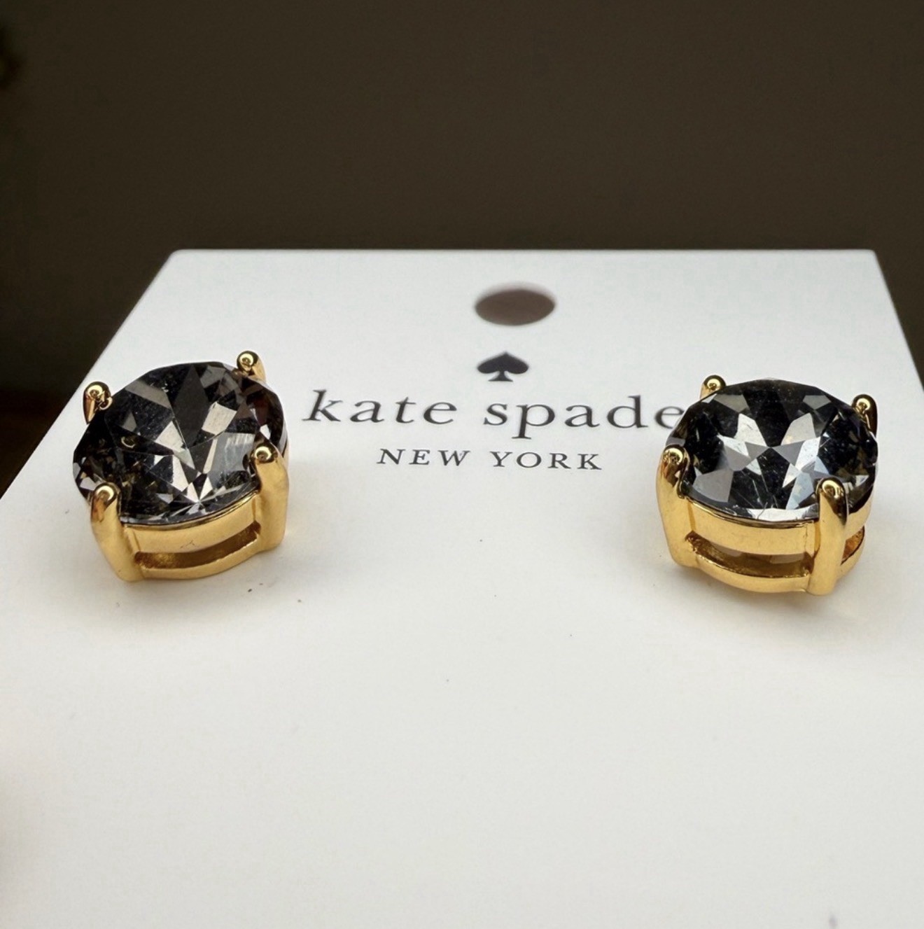 kate spade new york Black Round Crystal Stud Earrings Gold Tone Butterfly