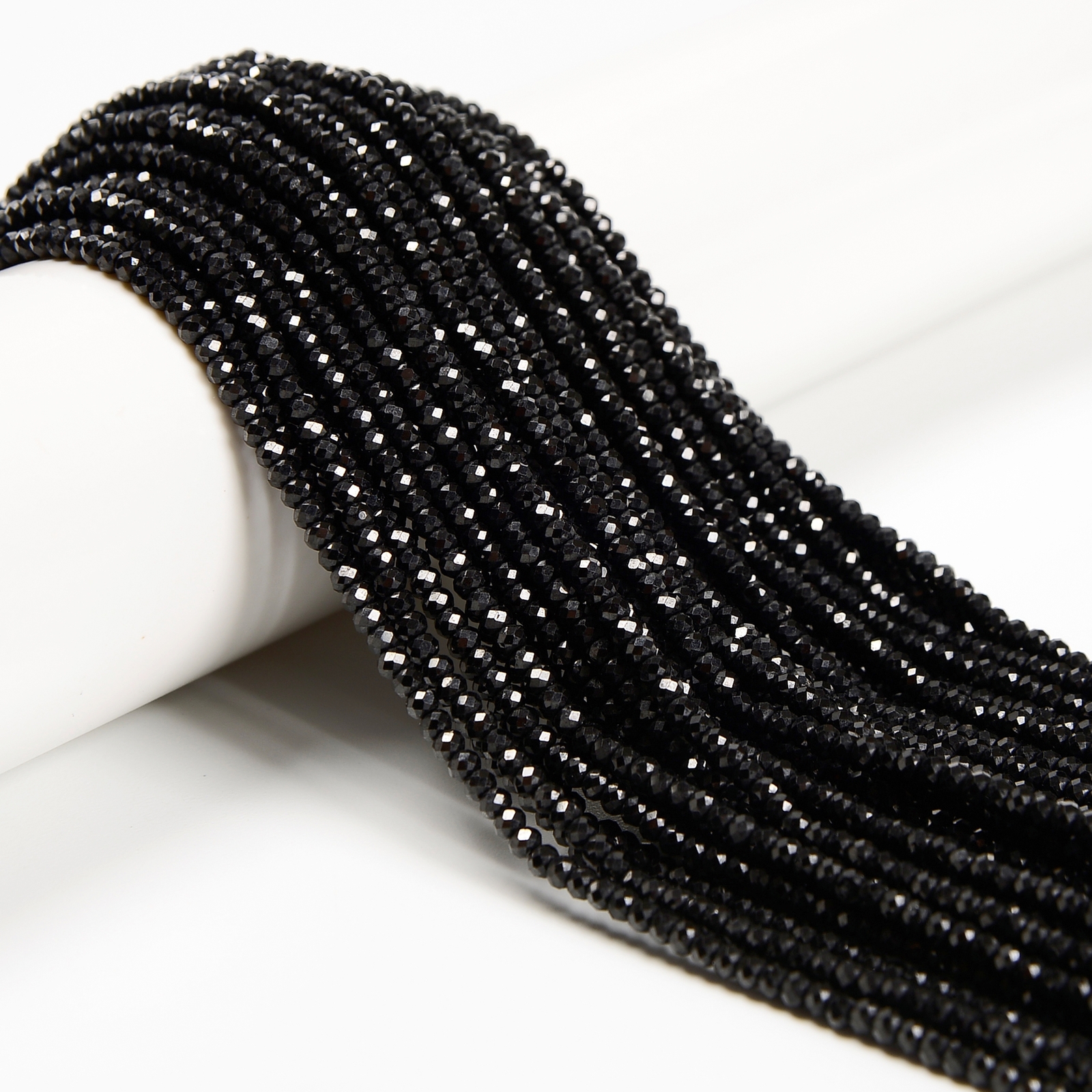 Natural Black Tourmaline Faceted Rondelle Beads 2x3mm 3x4mm 15.5″ Strand