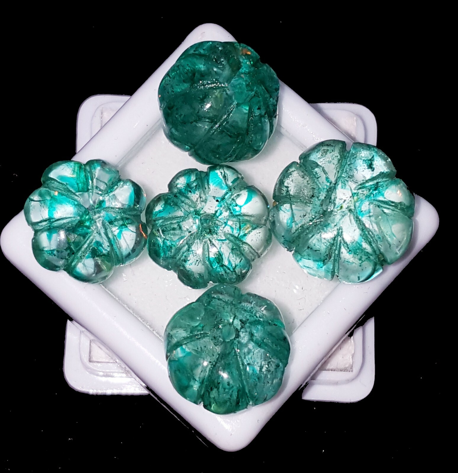 Natural Carving Emerald 40.55 Ct/ 5 Pcs Lot Loose Gemstones With Free Gift