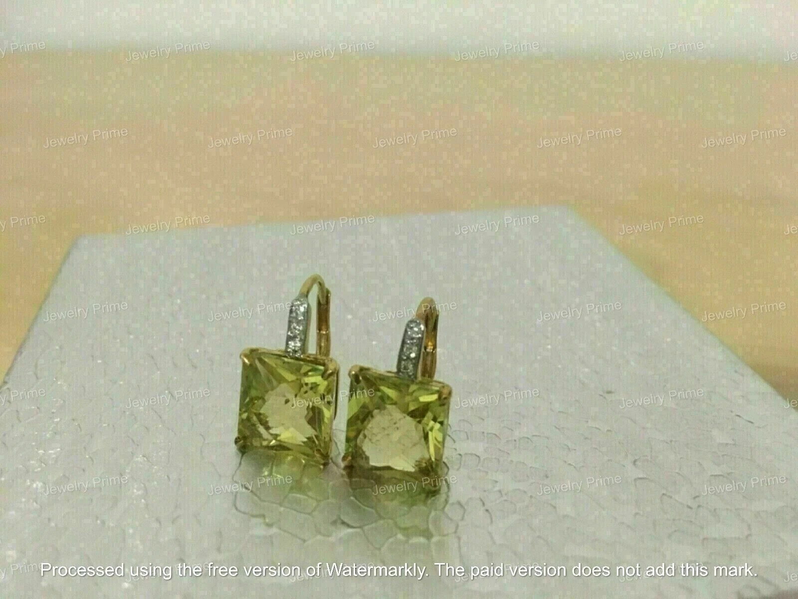 4.20CT Princess Cut Green Peridot Drop Dangle Earrings 14K Yellow Gold Plated