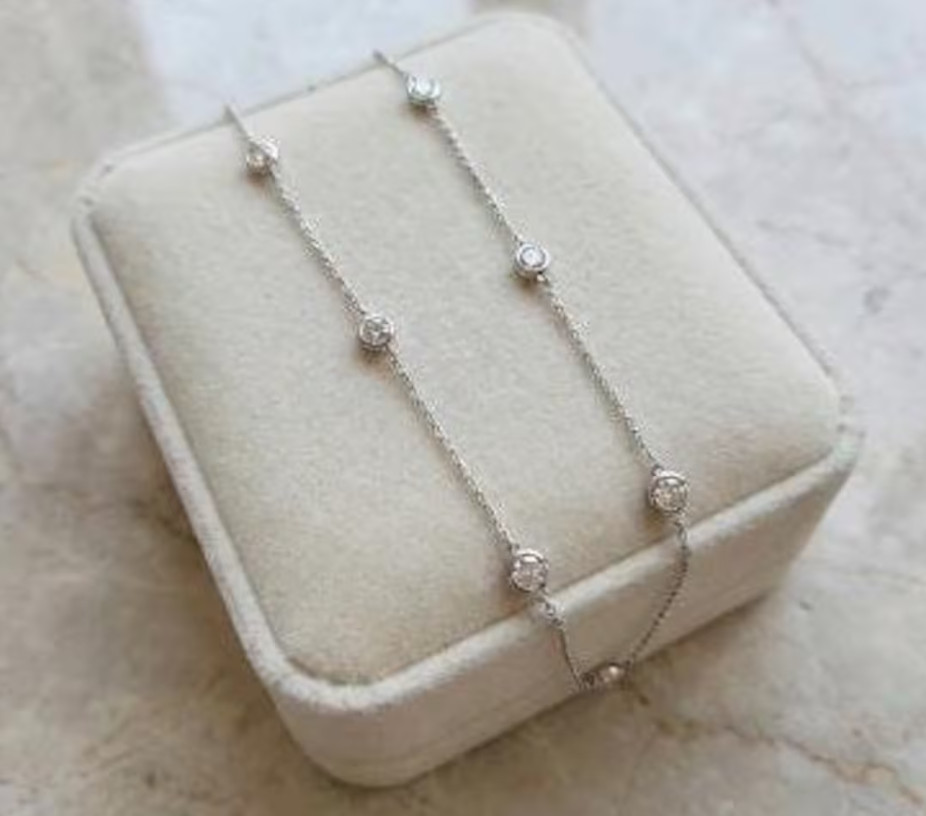 925 Silver CZ Diamond Station Necklace Minimalist Classic Necklace Birthday Gift
